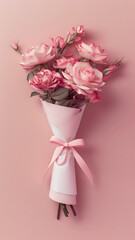 Pink Roses Bouquet against Pastel Background