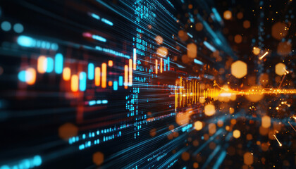 Fototapeta premium A digital interface with AIpowered predictive analytics visualized as glowing graphs and charts, symbolizing datadriven insights