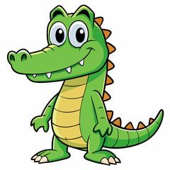 crocodile cartoon isolated on white, crocodile vector illustration, Pet vector art, crocodile silhouette, Animal icon, crocodiles line art, eps