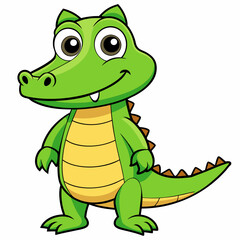 crocodile cartoon isolated on white, crocodile vector illustration, Pet vector art, crocodile silhouette, Animal icon, crocodiles line art, eps