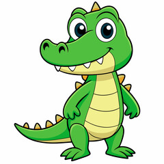 crocodile cartoon isolated on white, crocodile vector illustration, Pet vector art, crocodile silhouette, Animal icon, crocodiles line art, eps