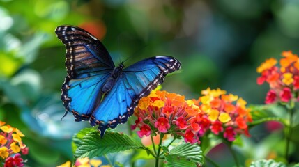 Blue Morpho Butterfly on a Flower