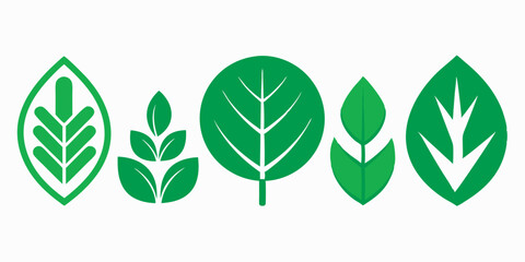 Green Leaves and Foliage Icons Set