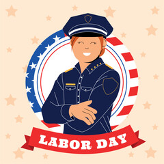 Smiling police officer worker celebrating Labor Day Vector