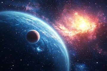 Space cosmic illustration with planets scene created with Generative AI