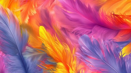 Obraz premium Vibrant Rainbow feathers. Generate Ai. Vibrant Rainbow feathers. Pattern abstract texture