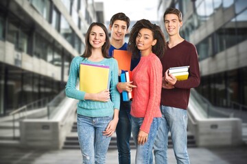 Multinational student team walking together