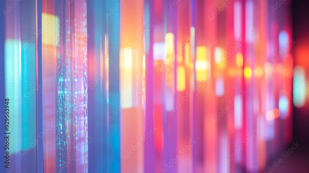 Fototapete A detailed view of a modern light installation with changing colors, creating a mesmerizing visual effect and dynamic light patterns.
