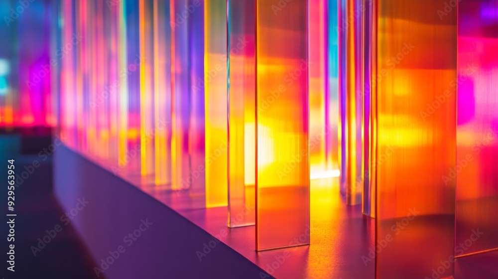 Fototapete A detailed view of a modern light installation with changing colors, creating a mesmerizing visual effect and dynamic light patterns.