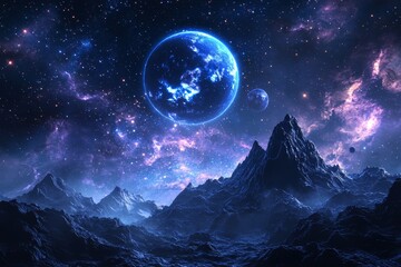 Space cosmic illustration with planets scene created with Generative AI