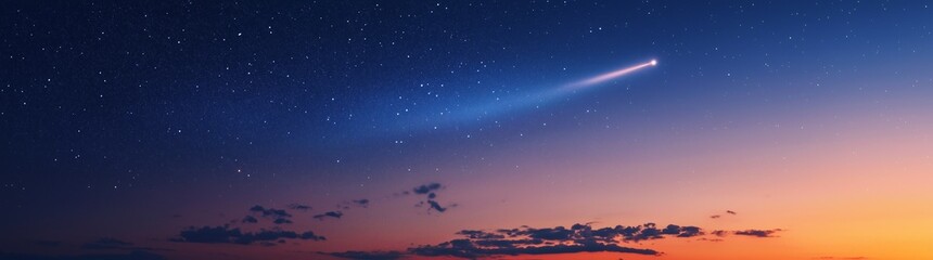 Naklejka premium Starry sky and comet background, pink and blue gradient sky