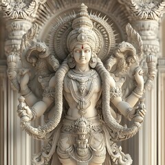 41. A 3D depiction of a Hindu deity statue with elaborate ornamentation and details