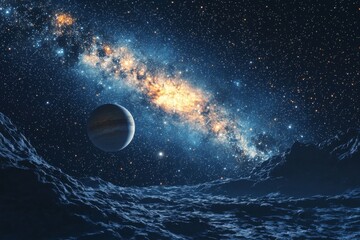 Space cosmic illustration with planets scene created with Generative AI