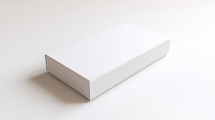 A minimalist product package with a clean, modern design. The package is a simple, rectangular box made of matte white cardboard. The white label is seamlessly integrated into the design, with only a