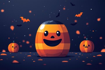 Cute Halloween Pumpkin Illustration with Bats