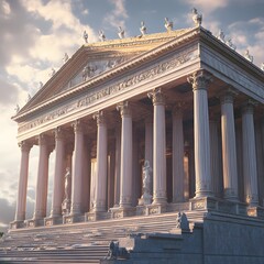 Obraz premium 27. A 3D rendering of an ancient Roman temple with detailed architecture and statues