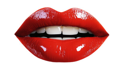 Obraz premium Mouths with beautiful make-up isolated on white. Red lipstick
