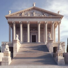 Obraz premium 27. A 3D rendering of an ancient Roman temple with detailed architecture and statues