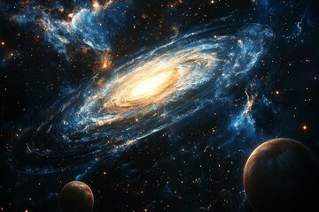 Obraz premium Space cosmic illustration with planets scene created with Generative AI