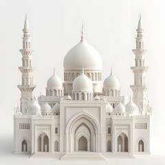 Fototapeta premium 4. A 3D depiction of an Islamic mosque with domes and minarets against a neutral backdrop