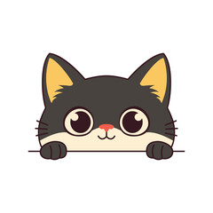 Cute Curious Gray Cat Kitten Cartoon Character Hiding while Peeking