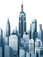 Fototapeta premium Blue Skyscrapers in a Cityscape Illustration