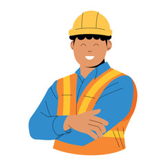 Smiling construction worker in safety gear and hardhat Vector