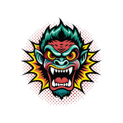 A colorful comic book style monster with bold outlines and a pop art background.