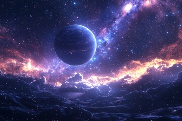 Obraz premium Space cosmic illustration with planets scene created with Generative AI