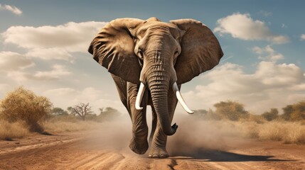 Fototapeta premium Elephant advancing forward with a clear and unobstructed front view