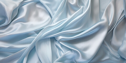 Fototapeta premium A close-up of a blue silk fabric with soft, flowing folds and a smooth, shiny surface.