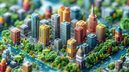 Fototapeta premium Miniature Cityscape with Buildings and Trees