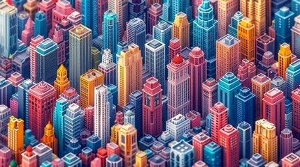 Fototapeta premium A Colorful, Blocky Cityscape with Diverse Architecture