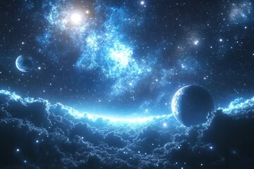 Obraz premium Space cosmic illustration with planets scene created with Generative AI