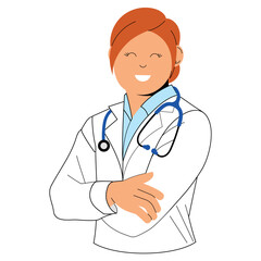 Fototapeta premium Smiling female doctor worker character Vector