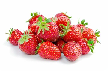 Fresh red strawberries on white background.