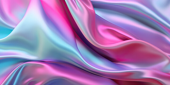 A close-up abstract image of a iridescent fabric with a flowing texture, displaying a range of pastel colors like pink, blue, and purple.