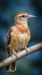 Lyrebird Perched on a Branch on a Blue Background, Wallpaper, Cover and Screen for Smartphone, Cell Phone, Computer, Laptop
