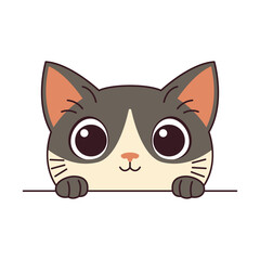 Cute Curious Gray Cat Kitten Cartoon Character Hiding while Peeking