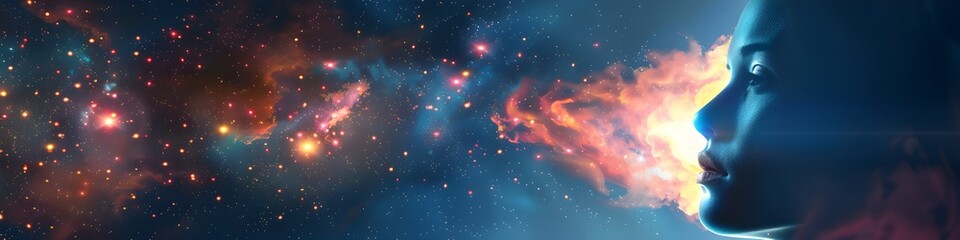 Obraz premium Human mind abstract space science head background. Brain face sky idea universe thought psychology