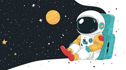 Fototapeta premium Astronaut Floating in Space with a View of a Distant Planet