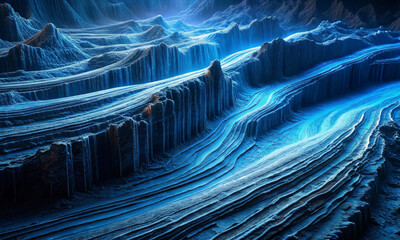 Blue wavy geological relief on a dark blue background
