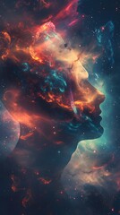Fototapeta premium Human mind abstract space science head background. Brain face sky idea universe thought psychology