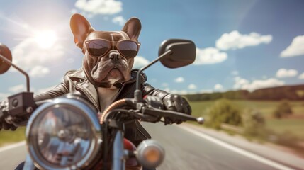 Happy And Free White French Bulldog Riding On The Road	