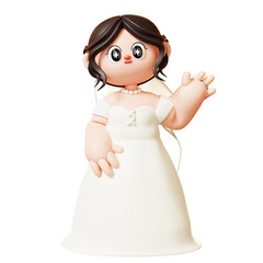Bride Greeting Gesture. Cute Cartoon 3D Couple in love, wedding, marriage. Valentines day, love and romantic concept.