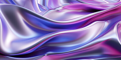 Obraz premium A digital illustration of a wavy fabric in purple and blue tones, featuring a smooth, iridescent surface that creates a sense of movement.