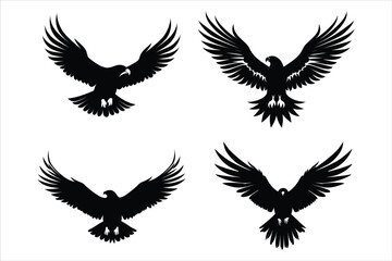 Obraz premium Eagle silhouette Bundle Set on a White Background, Flying, landing, soaring Eagle Silhouette