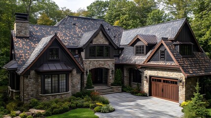 A fortified roof using stone-coated steel shingles, showcasing superior protection against hail damage, with hailstones harmlessly bouncing away