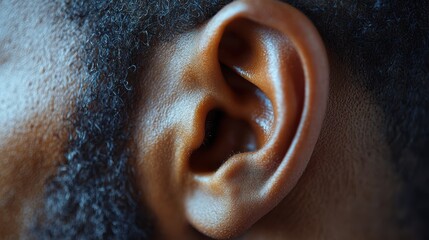 Close-Up of a Human Ear with Detailed Texture and Hair Follicles, Highlighting the Intricacies of Human Anatomy and Skin Structure