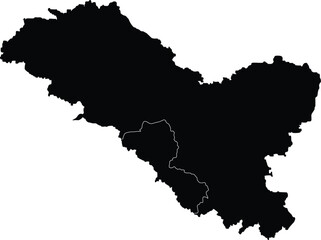 Detailed Black Silhouette vector Illustration of Ladakh Map State and District map with neighbour geographical map of Ladakh Map